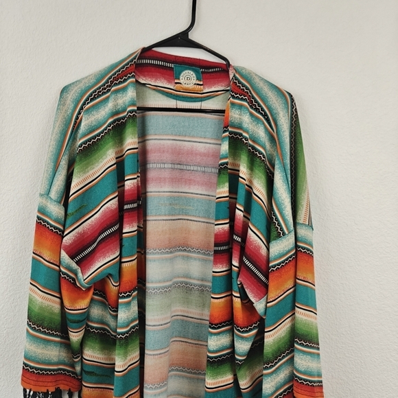 Double D Ranch Pachamama Serape Striped Western Open Front Kimono Jacket Large - Picture 3 of 11
